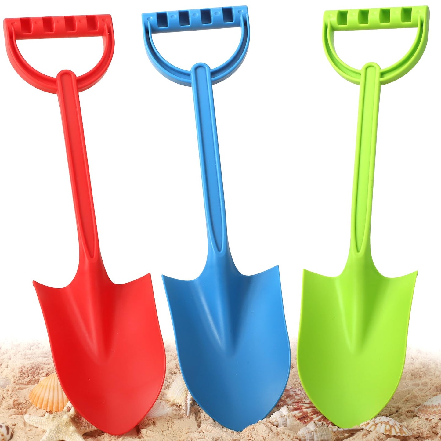 Heavy Duty 16" Thick Beach Sand Toy Shovels for Kids Adults, Jumbo Scooping Spade Toys Kit Gear Water Pool Gardening Digging Sandbox Toy Garden Tool Complete Gift Set for Boys Girls Green Blue Red