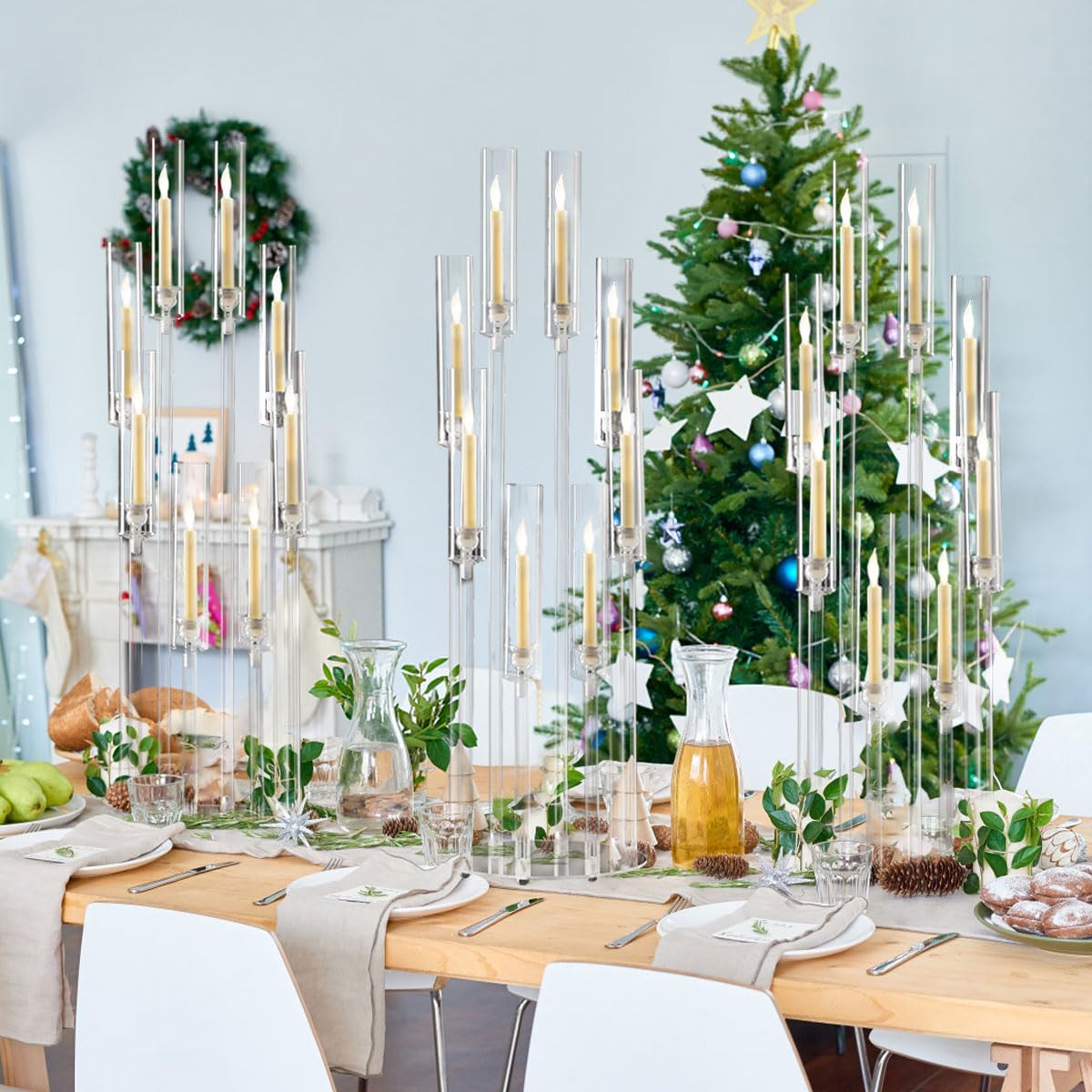 10PCS 8 Arm Acrylic Candelabra Candle Holder for Wedding,Tall Clear Candlestick Holders with Shade for Tables Party Grand Event Valentine's Day Dinner Decoration (Fit 0.8" Led Candles)"
