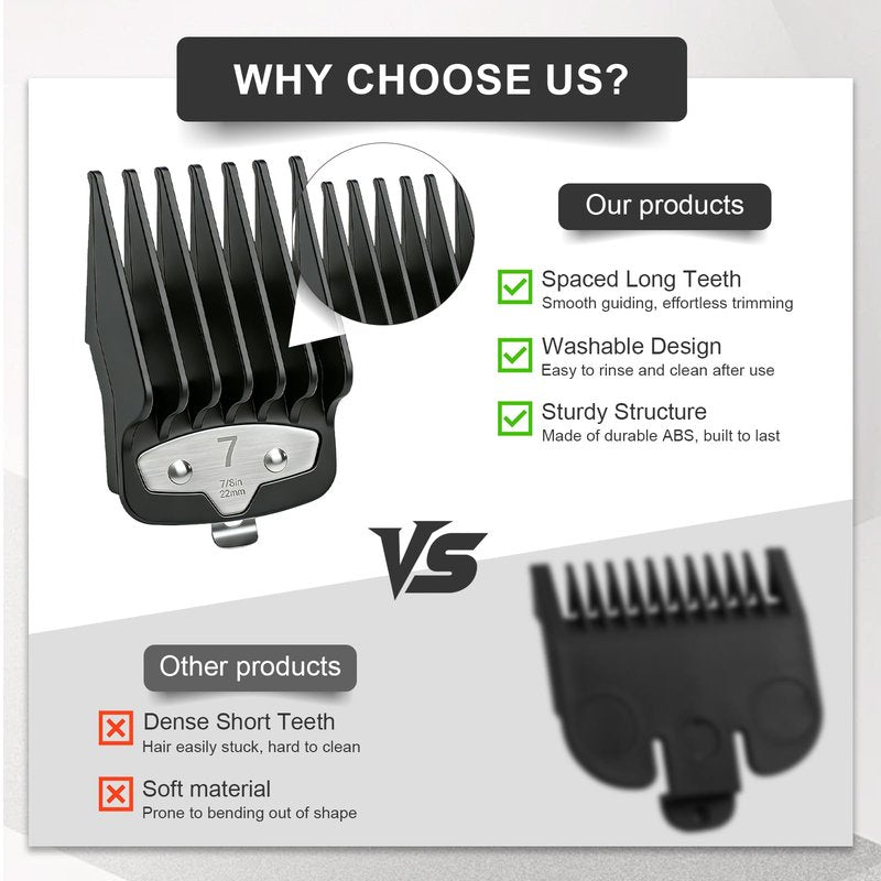 10-Piece Clipper Guard Set, Black Professional Clipper Guard Set Compatible with Most Wahl Clippers (1.5-25mm), Premium Close Cut to 1-Inch,Black