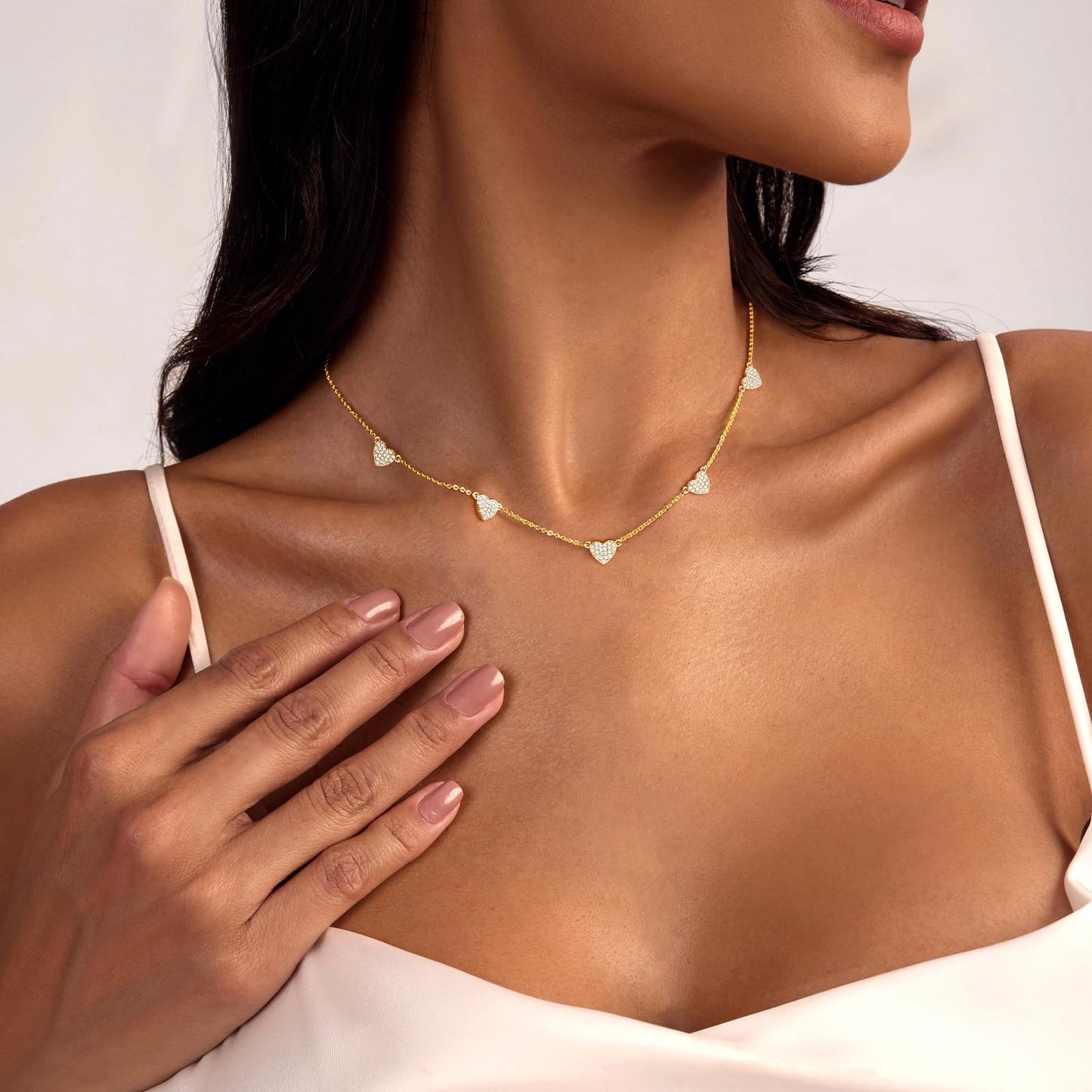 Zeffy CZ Heart Choker 14K Gold Plated Dainty Heart Diamond Charms Necklace Minimalist Trendy Jewelry Gift for Women