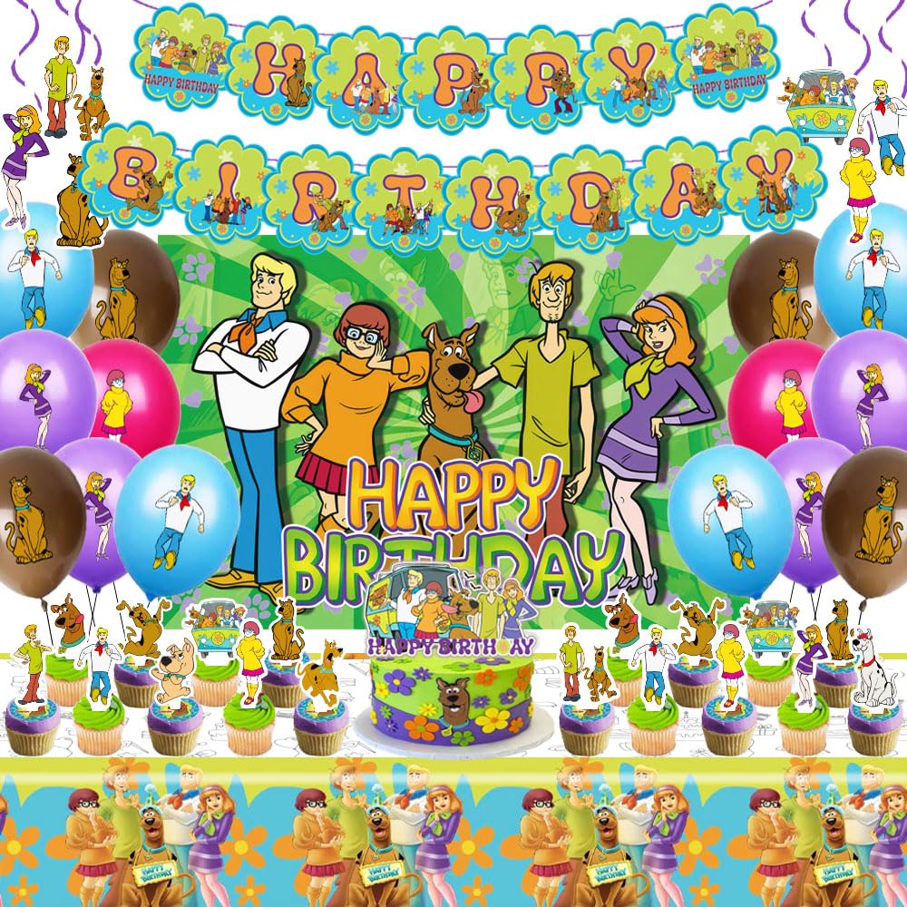 Dog Birthday Party Decorations Supplies, Including Birthday Banner, Tablecloth, Backdrop, Hanging Swirls, Balloons, Cake Toppers for Dog Party Supplies decorations