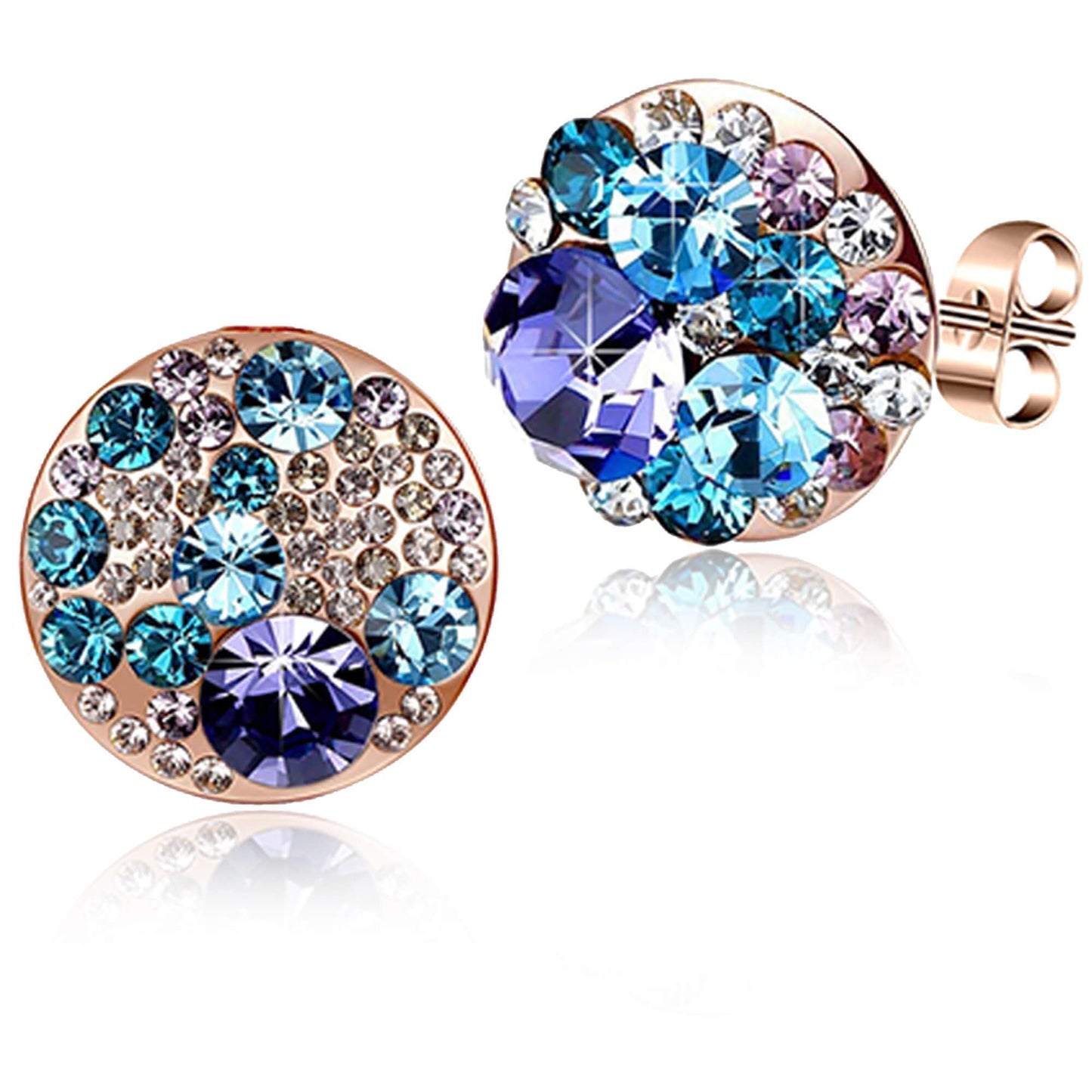 Multicolored Austrian Crystal Rhinestone Stud Earrings for Women Fashion S925 Sterling Silver Hypoallergenic Jewelry (Purple Main Crystal/Rose Gold-tone)