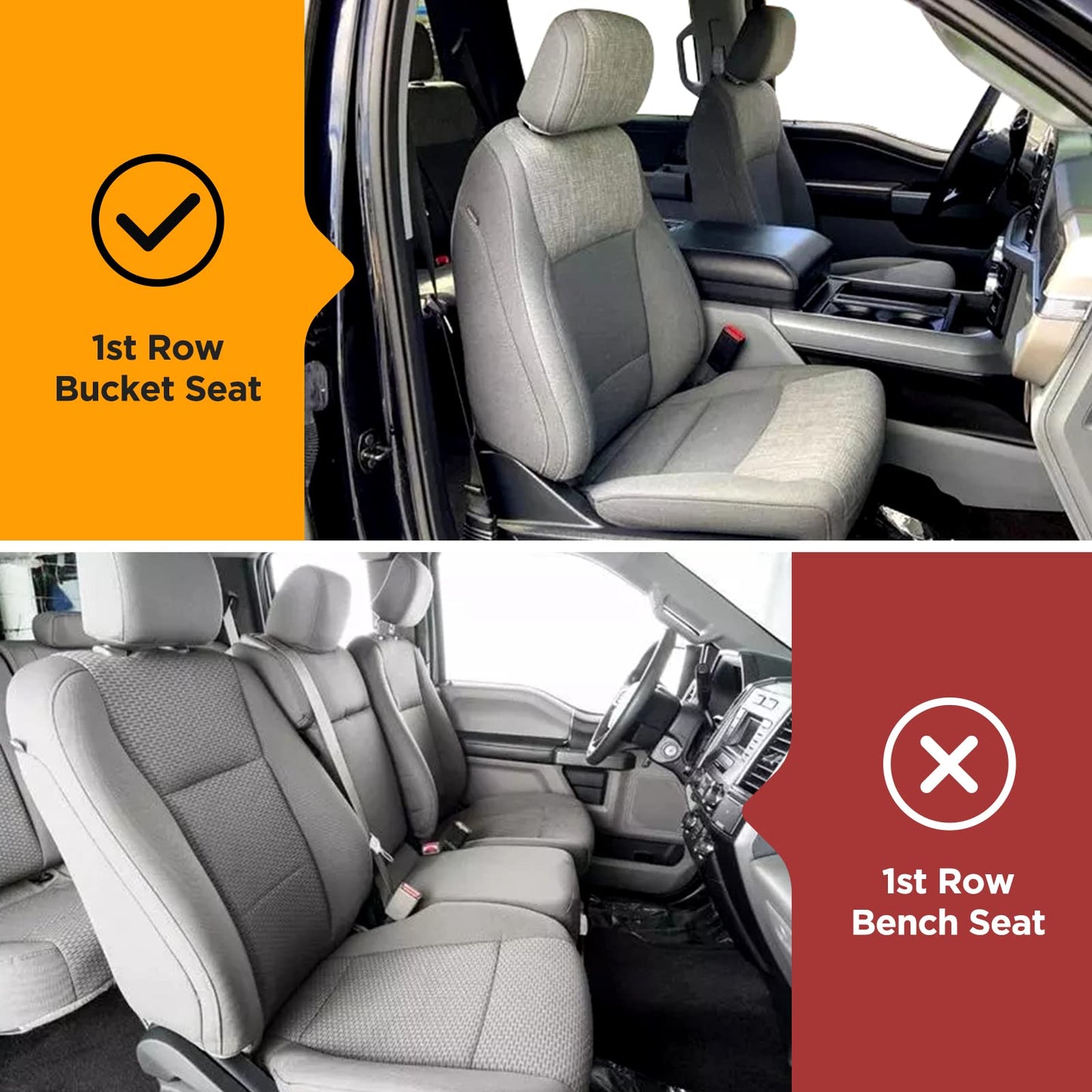 DrCarNow for Ford F150 Seat Covers 2015-2023 2024 2025, Full Set Custom Fit Leather Car Seat Covers, Waterproof Pickup Truck Accessories for SuperCrew/CrewCab 1st Row Bucket Seats (XL, XLT), Black