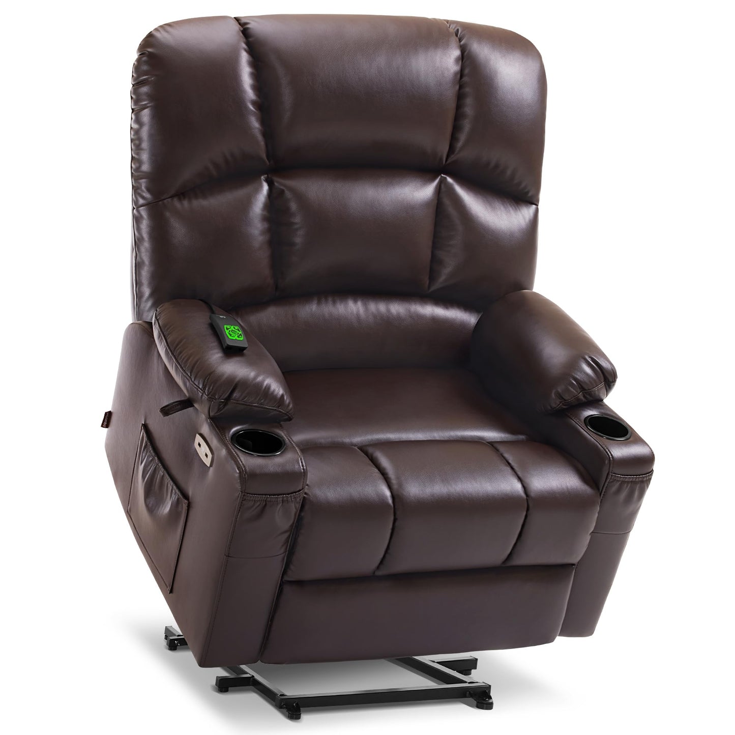 MCombo Oversized Dual Motor Power Lift Recliner Chair Sofa with Massage and Heat for Big Elderly People, Infinite Position, USB Ports, Faux Leather R7688 (Dark Brown, Large-Oversize)