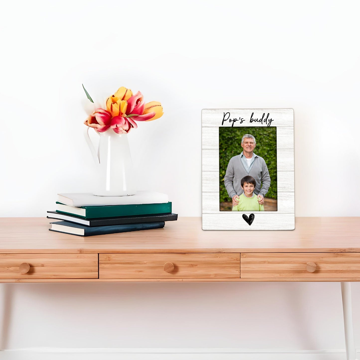 Foyoulame Pop And Me Picture Frame 4x6, Pop's Buddy Gifts Wooden Picture Frame, Pop Grandpa Christmas Birthday Gifts for Fathers Day From Grandkids Decorative Photo Frames for Table Desk Decor