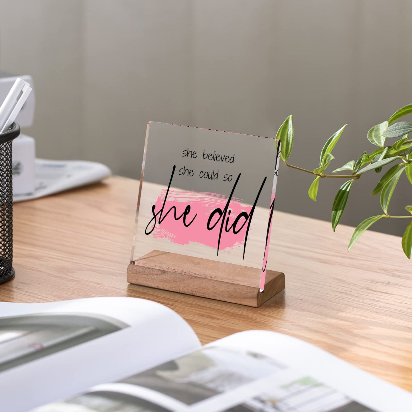 Inspirational Gifts for Women Friends - Motivational Gifts,Promotion Gifts New Job Gifts for Women Congratulations Gifts, 4" Acrylic Plaque - "She Believed She Could So She Did" Home Office Desk Decor