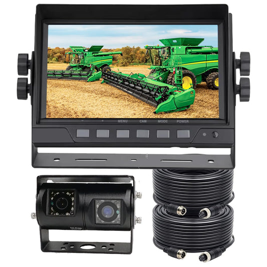 AHD 1080P 7" Reverse Rear View Backup Dual Twin Lens Camera System, Point Each Lens in a Different Direction, IR, Waterproof, 10G Vibration-proof for Tractor/Truck/Camper/Caravan/Skid Steer/Harvester