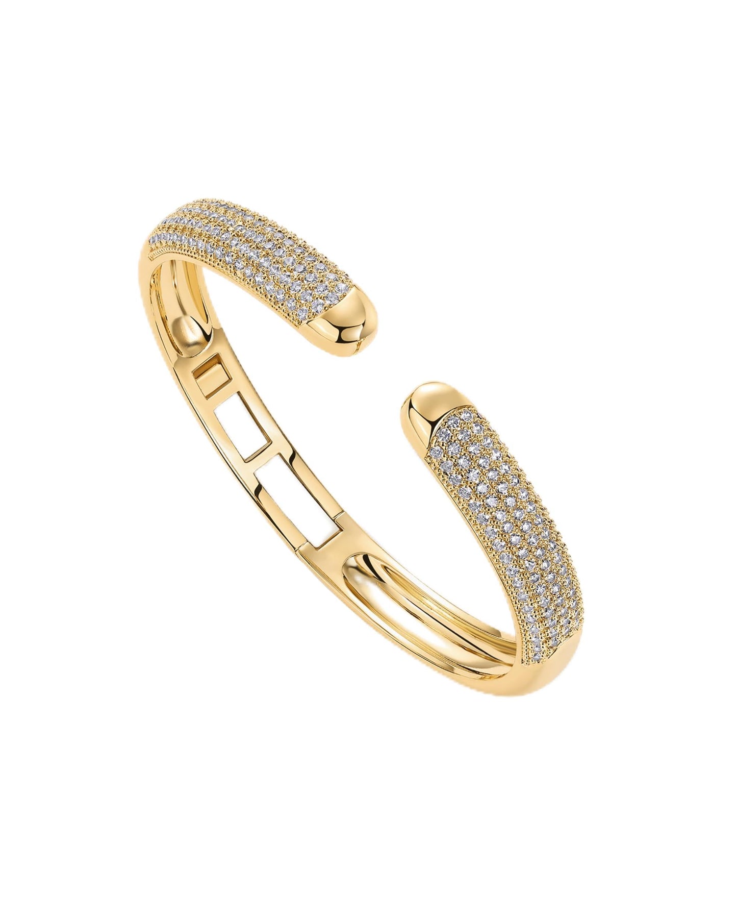 PAVOI 14k Yellow Gold Plated Cuff Bracelets | CZ Cuff Gold Bracelets for Women with Premium Pave Setting | Waterproof Hypoallergenic Jewelry | Trendy Elegant Style | 7-Inch Bangle Design