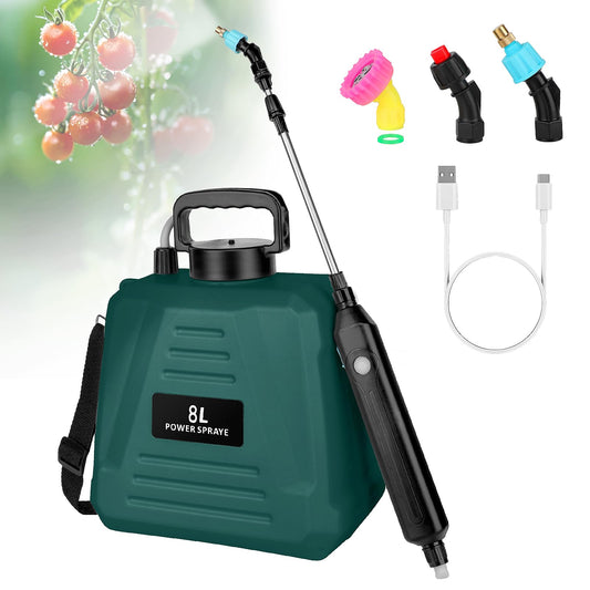 2 Gallon Battery Powered Sprayer, Electric Garden Sprayer, Backpack Sprayer with 3 Mist Nozzles & USB Rechargeable Handle & Retractable Wand & Adjustable Strap for Lawn, Garden, Yard (Green)