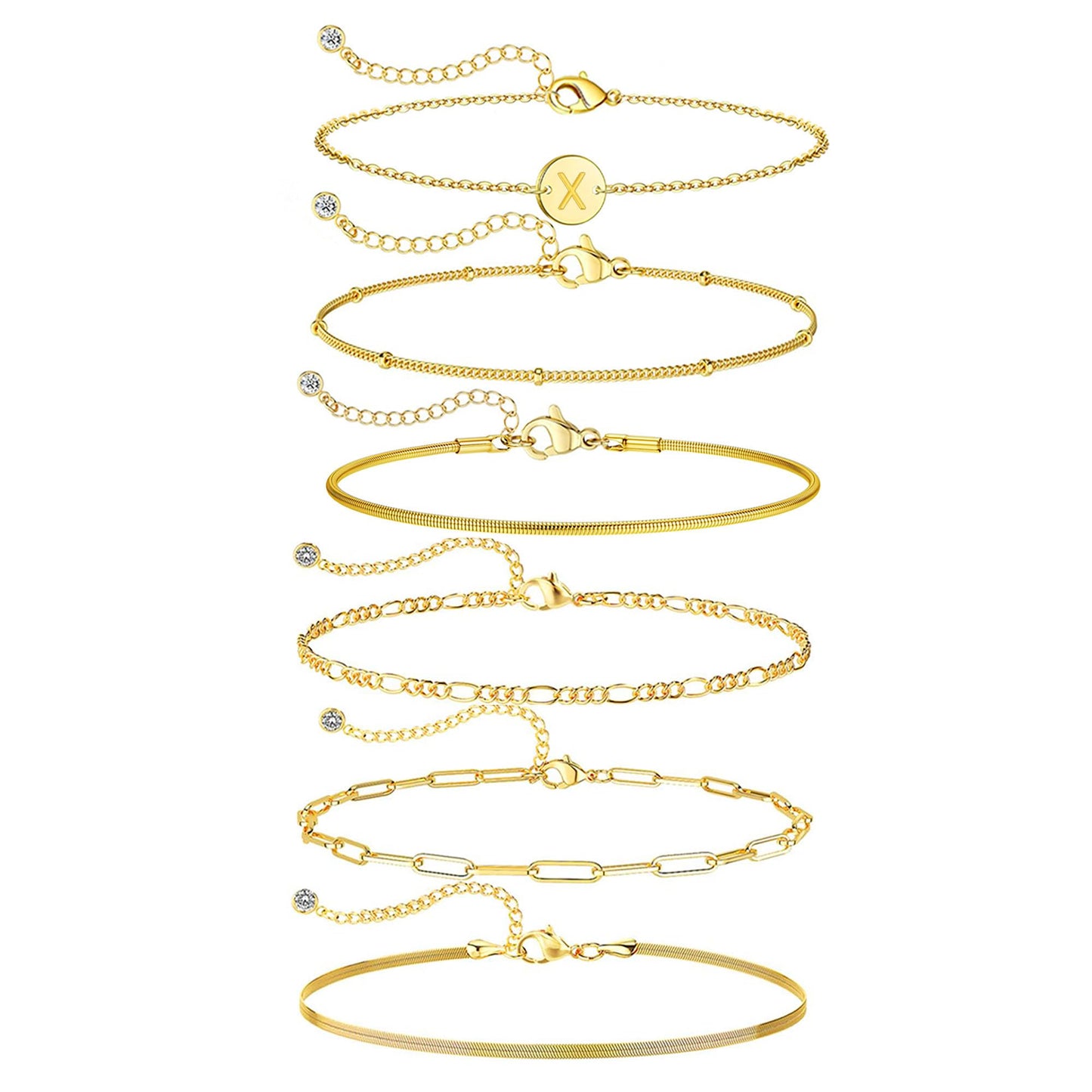 Lydow Bracelets for Women, Stack Jewelry Set Initial X Chain Stackable Letter Teen Accessories Pulseras Para Mujer 6 Inch 6PCS