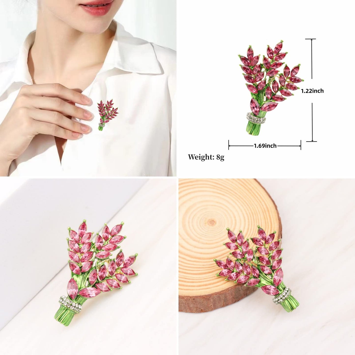 MLEPUS Rhinestone Lavender Brooch Brooch Pin for Women Vintage Rose Flower Crystal Bouquet Fashion Brooch Lapel Pin Elegant Accessories Wedding Christmas Jewelry