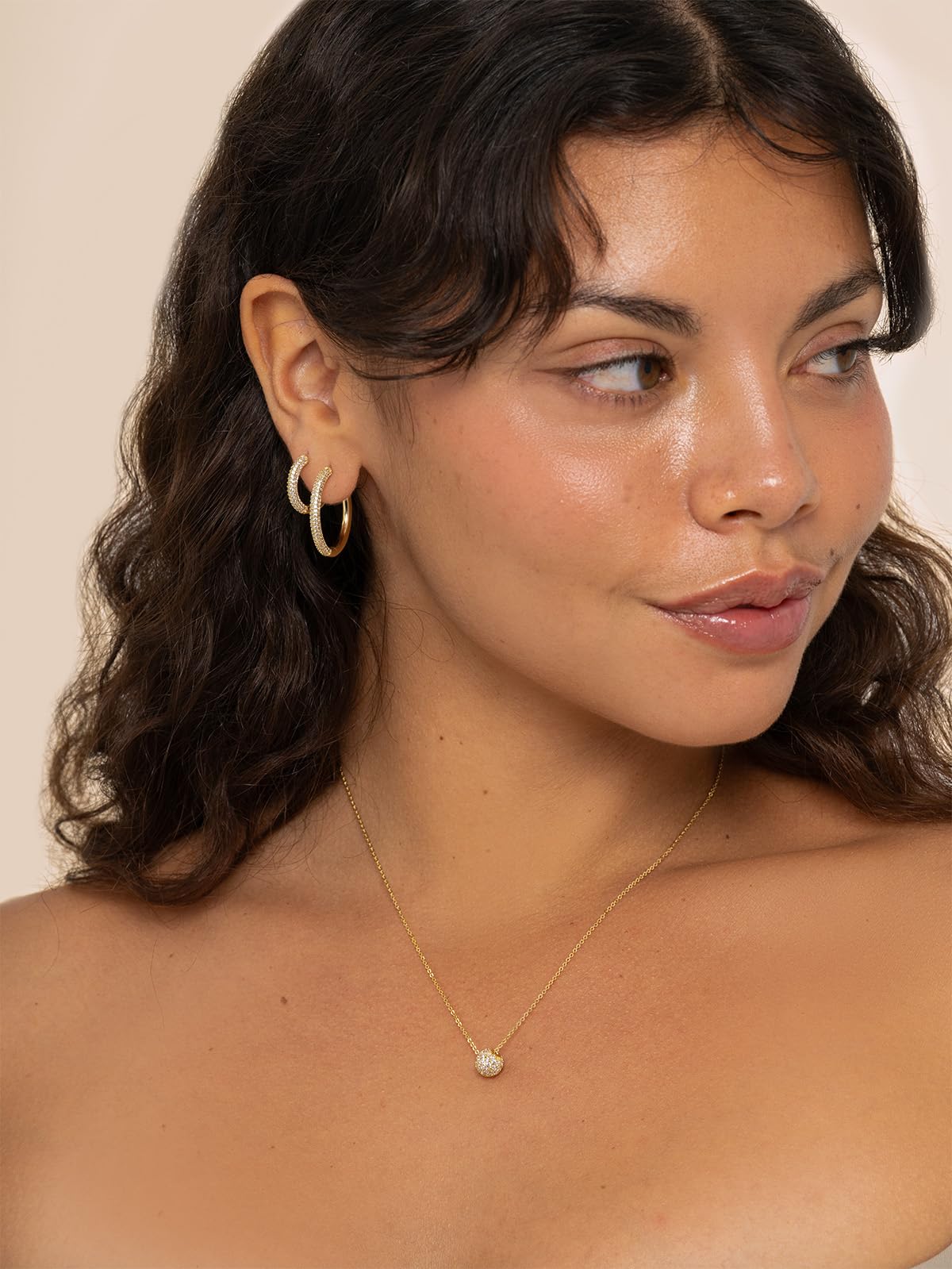 Altitude Boutique CZ Pave Huggie Hoop Earrings | 14K Gold-Plated or Rhodium-Plated | 4-Row Cubic Zirconia Hoops in 17mm or 25mm | Hypoallergenic Modern Statement Hoop Earrings for Women (Silver, 17mm)