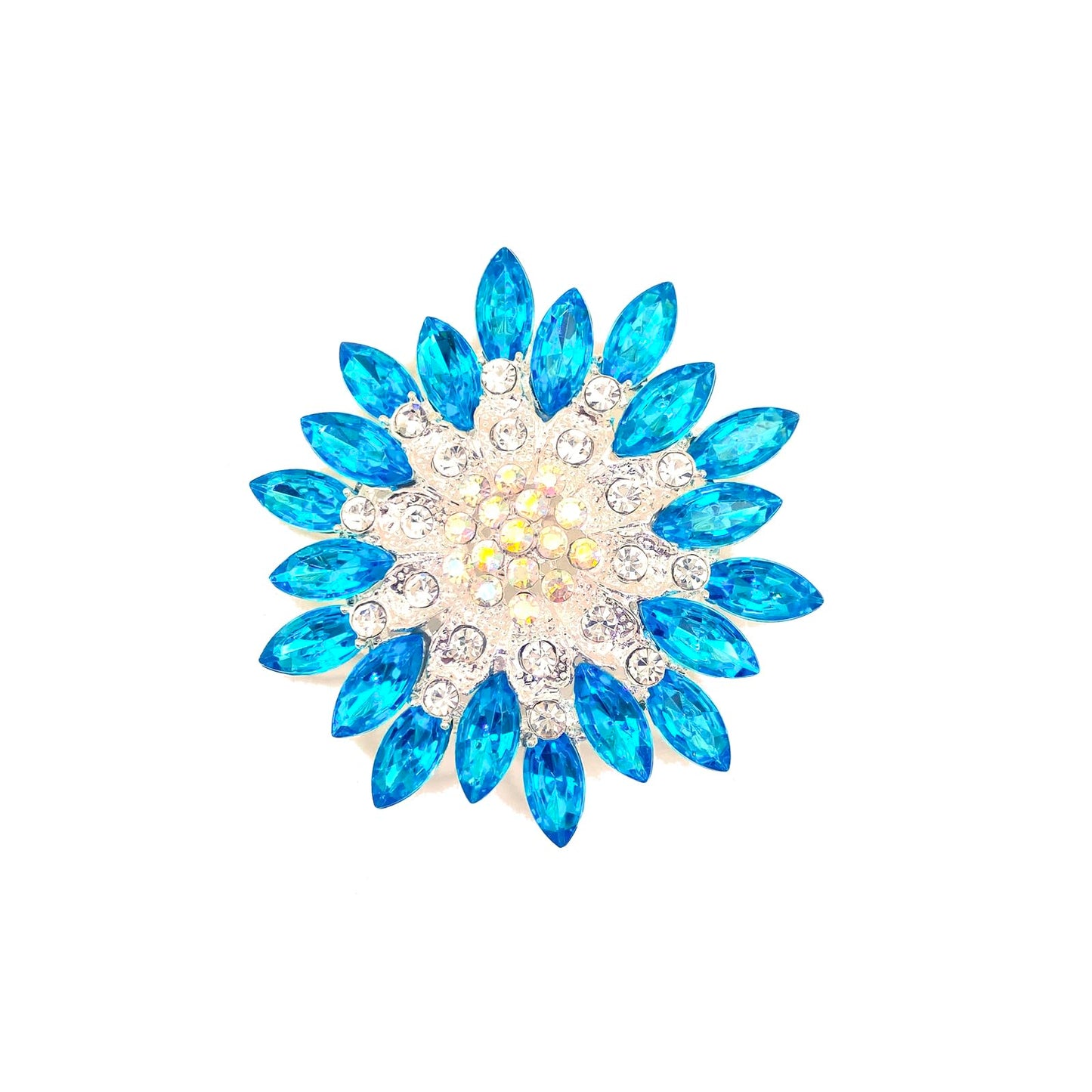Rhinestone Sunflower Brooch Pin for Women Red Black Purple Large Flower Broochs Snowflake Brooch Marquise Wreath Brooches Jewelry (Blue1)