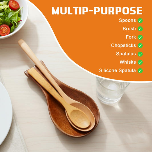 AceOrbit 12 Pack Wood Spoon Rest for Stove Top Bamboo Spoon Holder for Kitchen Counter Utensil Rest for Spatula, Ladles, Forks, Tongs, Modern and Rustic Dining Table Decor