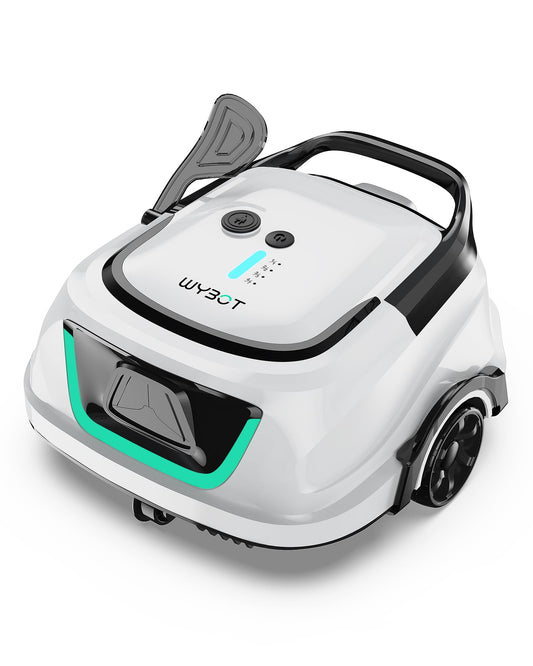 WYBOT A1 Cordless Robotic Pool Cleaner, Automatic Pool Vacuum for Above Ground with 120 Mins, Double Filters, LED Indicator, Charge in 2.5H, 4 Cleaning Modes (White Green)
