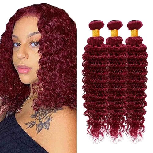 Ailabi Brazilian Burgundy 99J Human Hair Bundles 16 18 20 Inch Deep Wave Bundles Human Hair 12A Unprocessed Virgin Hair Weave for Black Women