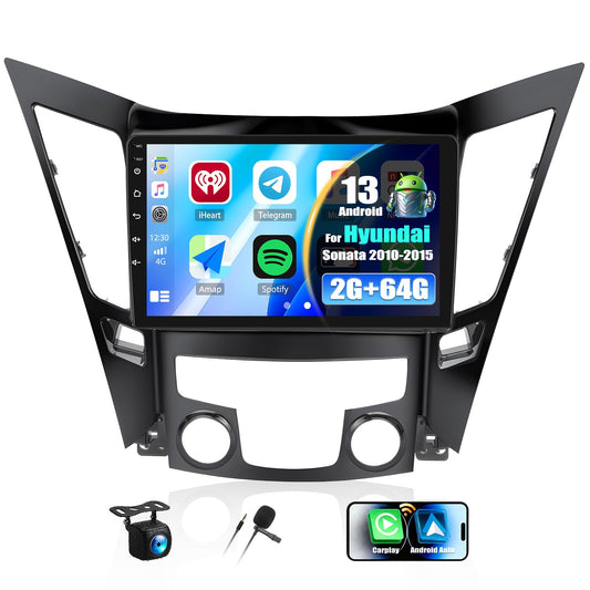 2G+64G for Hyundai Sonata 2010-2015 Radio Android 13 Car Stereo Wireless Apple CarPlay Android Auto Mirror Link GPS 9” HD Touchscreen Bluetooth Car Radio FM/WiFi+Backup Camera Mic Camera&Mic