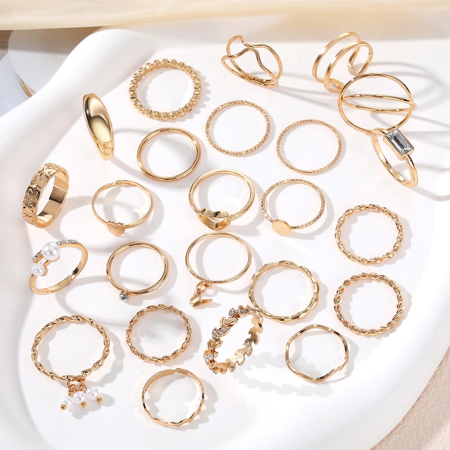 IFKM 24PCS Gold Knuckle Rings Set For Women Vintage Stackable Joint Finger Midi Rings Dainty Cubic Zirconia Crystal Simple Twist Hollow Cute Rings Pack Jewelry Gift (Heart's Voice, Gold)