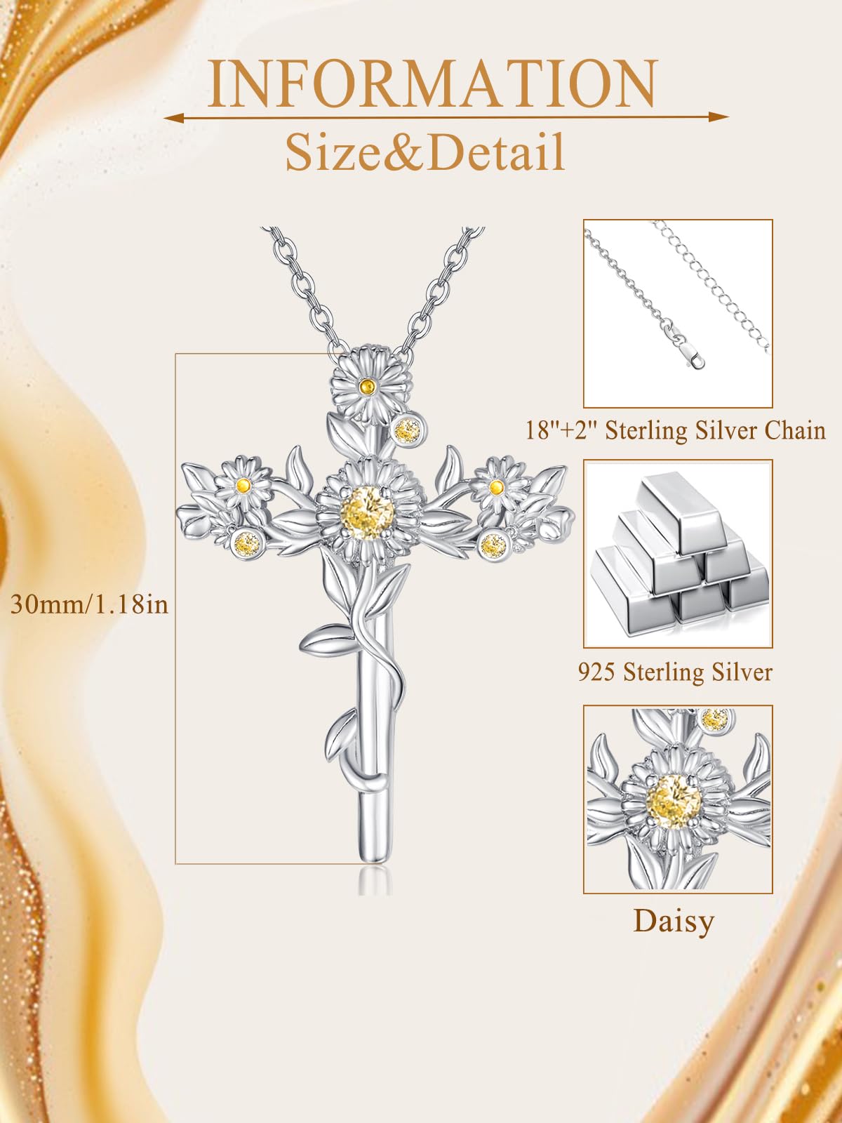 Zhi Kexin Daisy Cross Necklace for Women 925 Sterling Silver Daisys Pendant Jewelry Anniversary Mothers Day Birthday Gifts for Daisies Lovers