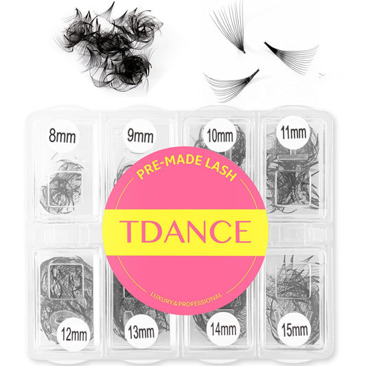 TDANCE 600 Fans Premade Fans Eyelash Extensions Natural & Volume Mixed Length Premade Lash Fans 5D-24D Handmade Promades Eyelash Fans C/D Curl Loose Fans(600-12D-0.03-C-8-15mm)