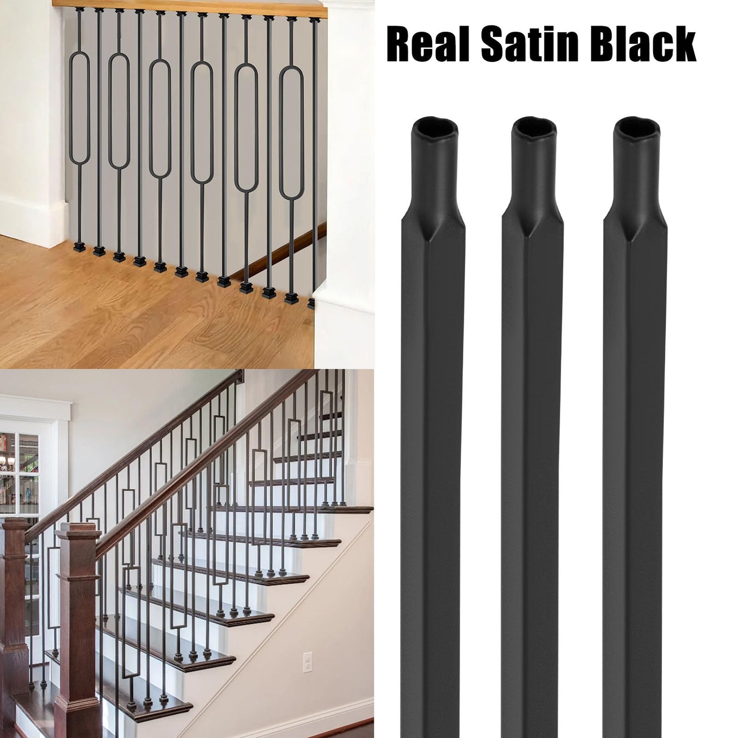 30 Pack 44'' Wrought Iron Balusters, Hollow Straight Bar Metal Baluster for Decks, Iron Balusters for Staircase Interior Decorative Stair Deck Railing 1/2-inch Satin Black Deck Spindles