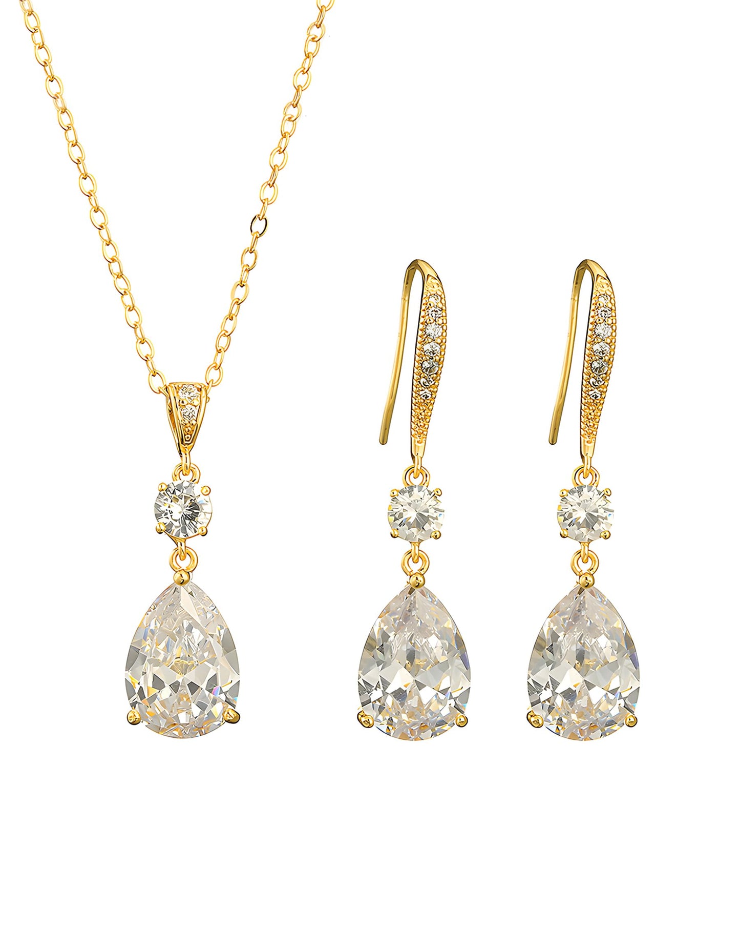 Deerllia Teardrop Necklace Cubic Zirconia Drop Wedding Bridal Pendant Necklace for Women, Silver Gold Plated Copper Brass Micro Inlay CZ Simple Fine Jewelry Gifts Mother's Day Valentines