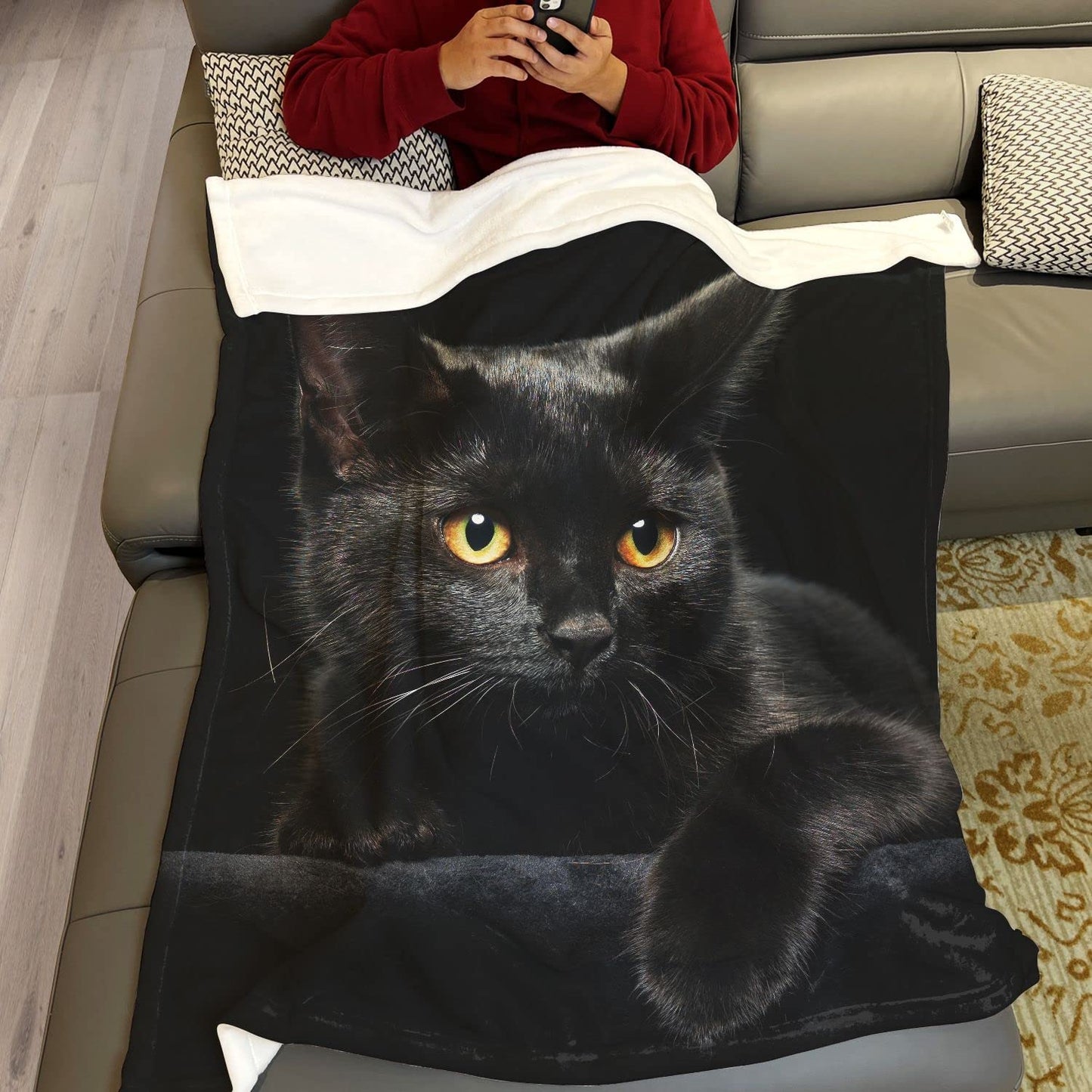 YISUMEI Black Cat Throw Blanket Modern Black Decorative Big Eyes Black Cat Fleece Blanket Soft Warm Cozy for Kids Adult Gifts 60"x80"