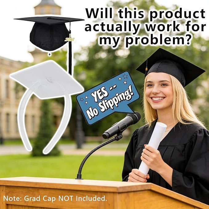 ZEYER Graduation Cap Headband for Women, Firm Anti-fall HairBand for Graduation Hat (Clear 1pc)