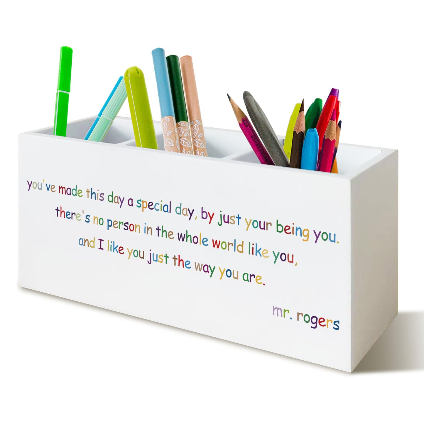 UNCDLV Mr.Rogers Inspirational Quotes Pen Holder for Desk, Motivational Gifts for Women Men Coworkers, Positive Gifts Wooden Pen Pencil Holder Organizer for Office Desk Accessories