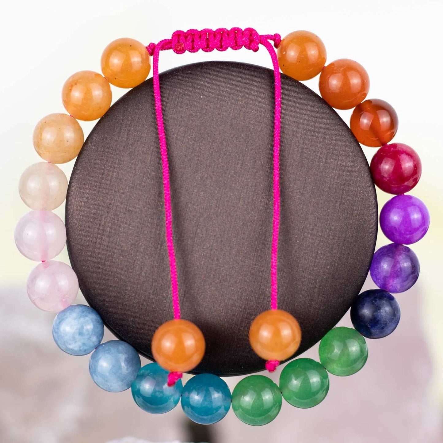 DAZCOLO Handmade Gem Bracelet Adjustable Macrame Gemstone 8mm Round Beads Crystals Quartz Unisex (7 Chakra)