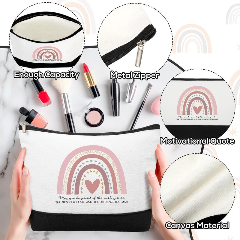 20 Pcs Boho Inspirational Gifts Cosmetic Bags May You Be Proud Gift Pouch Motivational Gift Rainbow Canvas Cosmetic Bag with Zipper Appreciation Makeup Bags for Women Nurse Week Teacher Employee