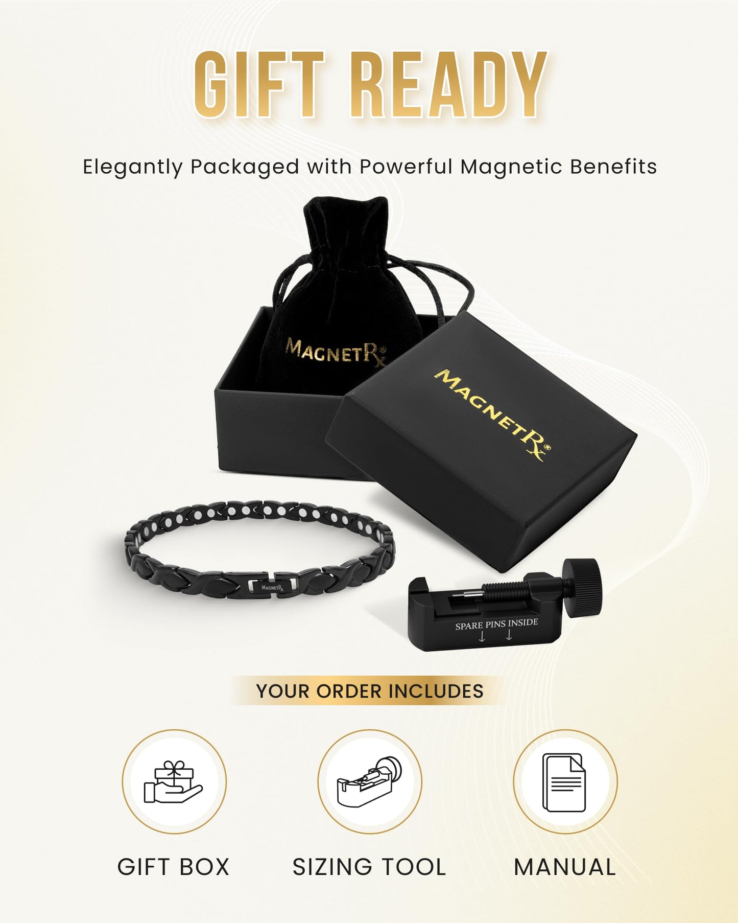 MagnetRX Womens Magnetic Ankle Bracelet – Ultra Strength Magnetic Anklets with 34 Magnets – Titanium Ankle Bracelets for Women (Black)