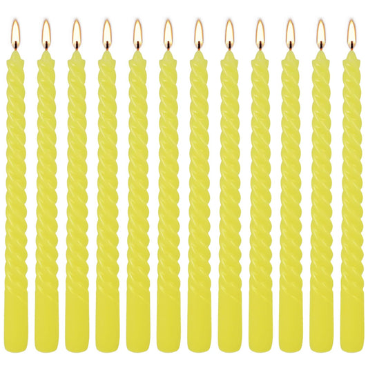 12-Piece Yellow Spiral Wax 10-inch Taper Candles -unscented smokeless, Tear-Free, Long-Lasting Burning Cotton Wick Suitable for Home,Party,Holiday Decorations