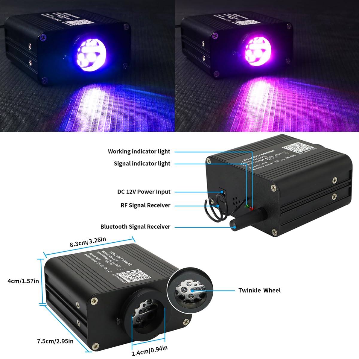 AZIMOM 16W Twinkle & Sound Activate 600pcs*0.03in*13.1ft Fiber Optic Starlight Headliner Kits for Car Home Star Ceiling Sky Decoration, APP& Remote Control Light Engine End Glow Fiber Strands