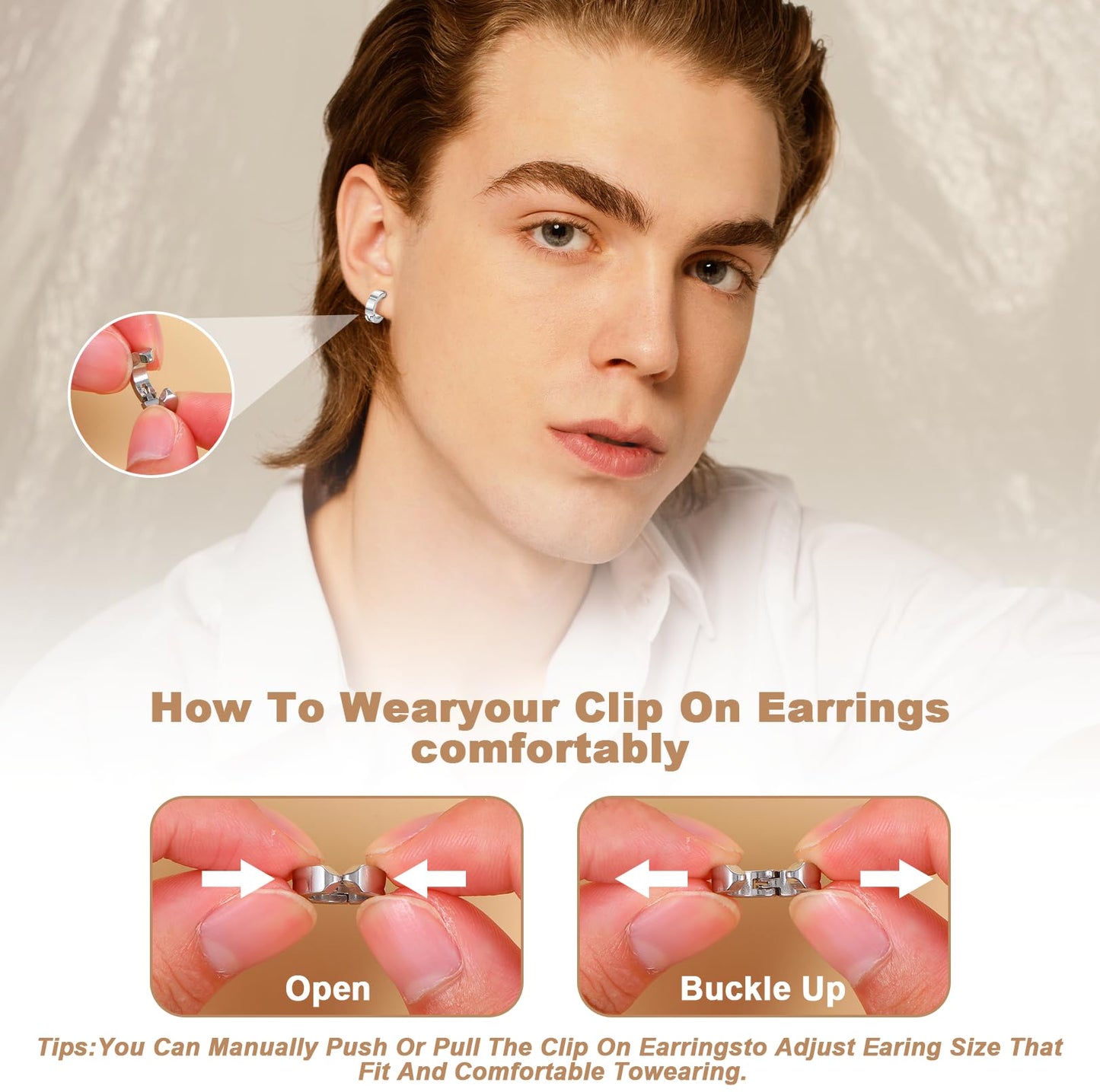 WJIAAA 10 Pieces Clip on Earrings, Non-Piercing Ear Clip Fake Hoop Earrings for Men and Women Stainless Steel