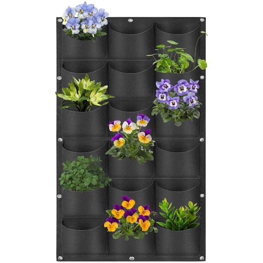 18 Pockets Hanging Planter Bags, Hanging Vertical Wall Mounted Plant Planting Grow Bags, Herb Garden Planter Outdoor Indoor Growing Bag, Gardening Vertical Greening Flower Container(1m×0.5m, Black)