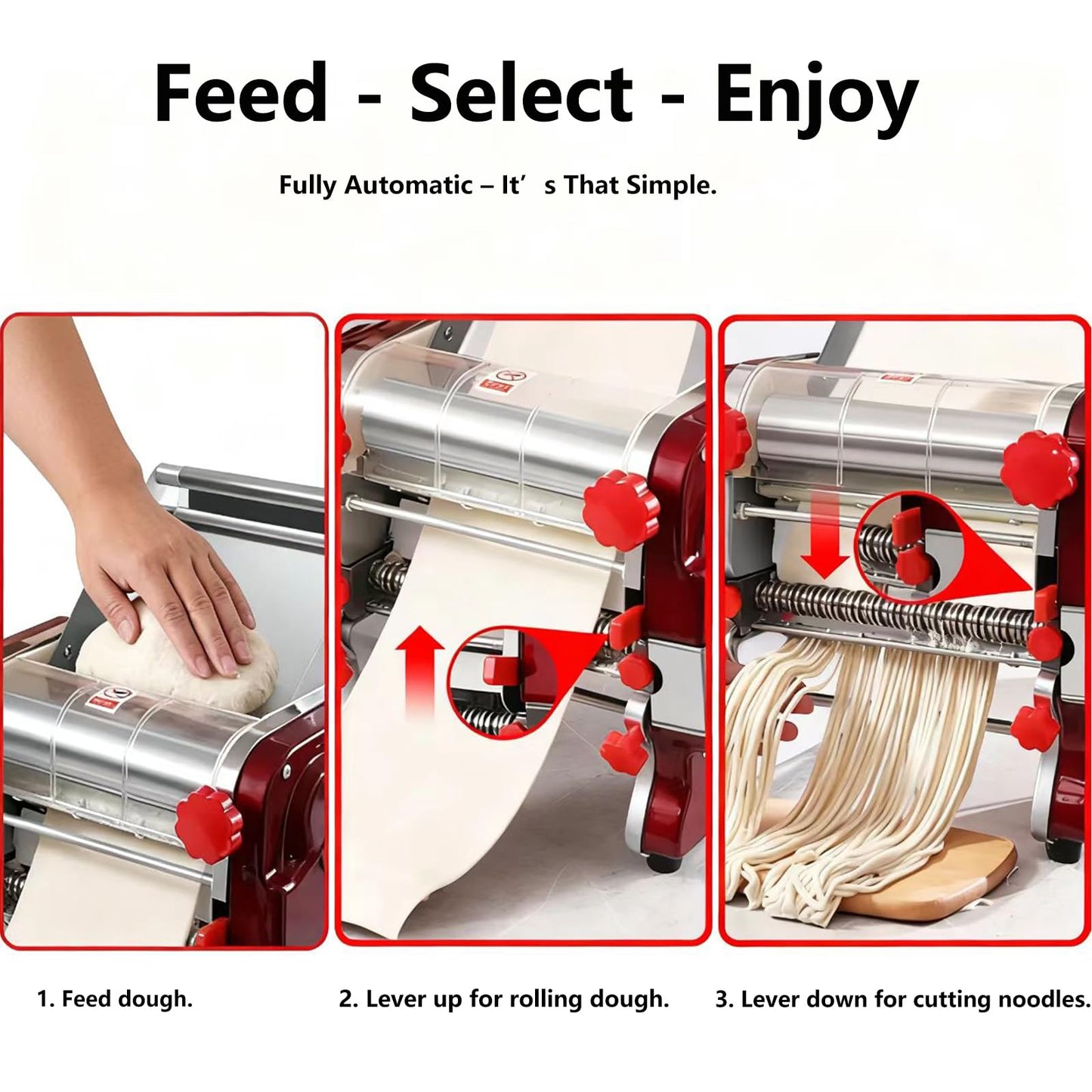 LEONEBEBE Commercial Pasta Maker Machine, Electric Noodle Roller, Bulit-in Press Sheeter, 3/9MM Dual Blades, Thickness Adjustable (0.3-5mm) for Restaurant Use