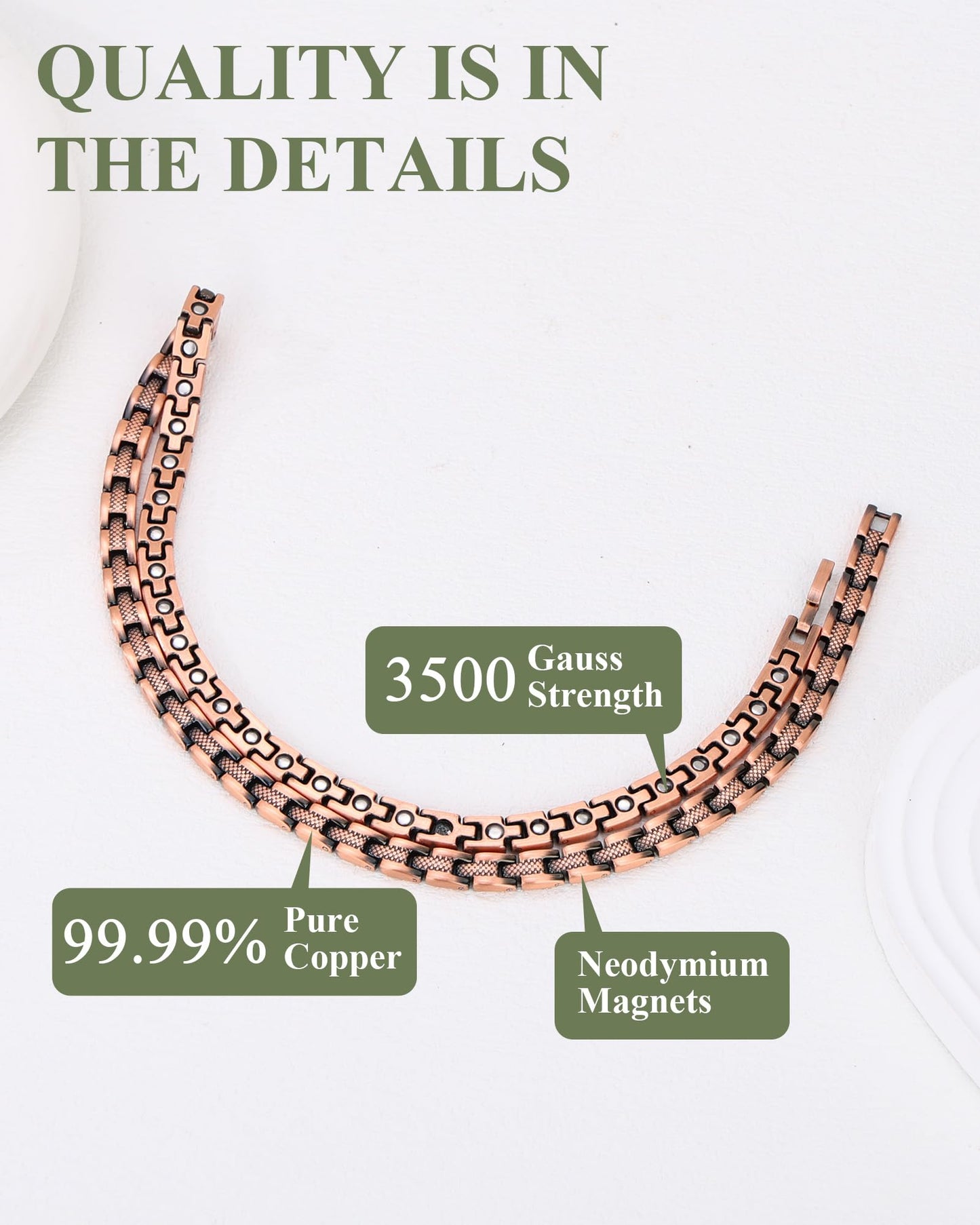 MagEnergy Copper Necklace for Men Women, Magnetic Necklace with 3500 Gauss Ultra Strength Neodymium Magnets, Adjustable Magnetic Jewelry with Sizing Tool
