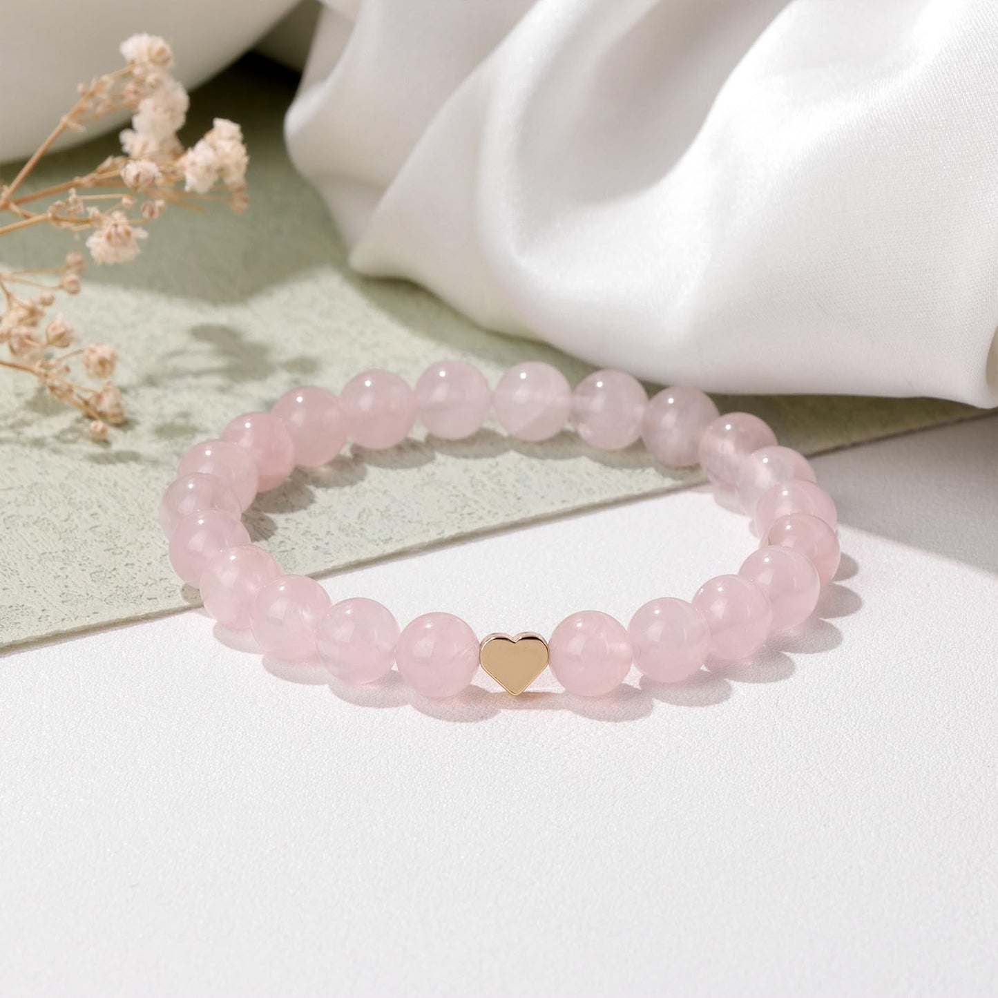 GolbalJew Healing Bracelet For Women Anxiety Rose Quartz Beaded Bracelets Jewelry Healing Stone Heart Charm Bracelet Stress Relief Yoga Beads Chakra Bracelets Gifts For Women
