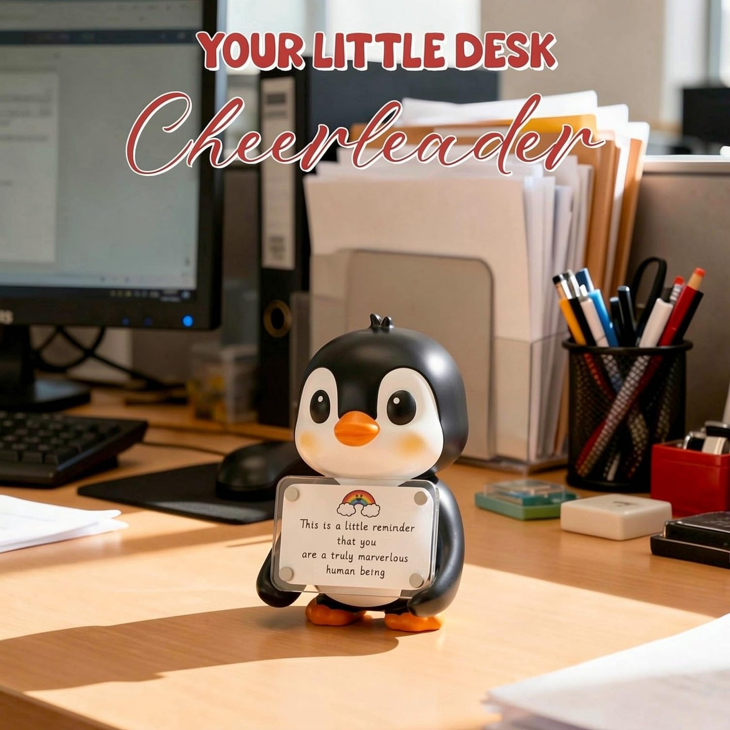 hollishowe Positive Penguin Figurine - 3.9" Tall Hand-Painted Resin Indoor Office Desk Decoration with Cute Motivational Sign, Funny Gift for Women Friends Bestie BFF Bestfriend Coworkers