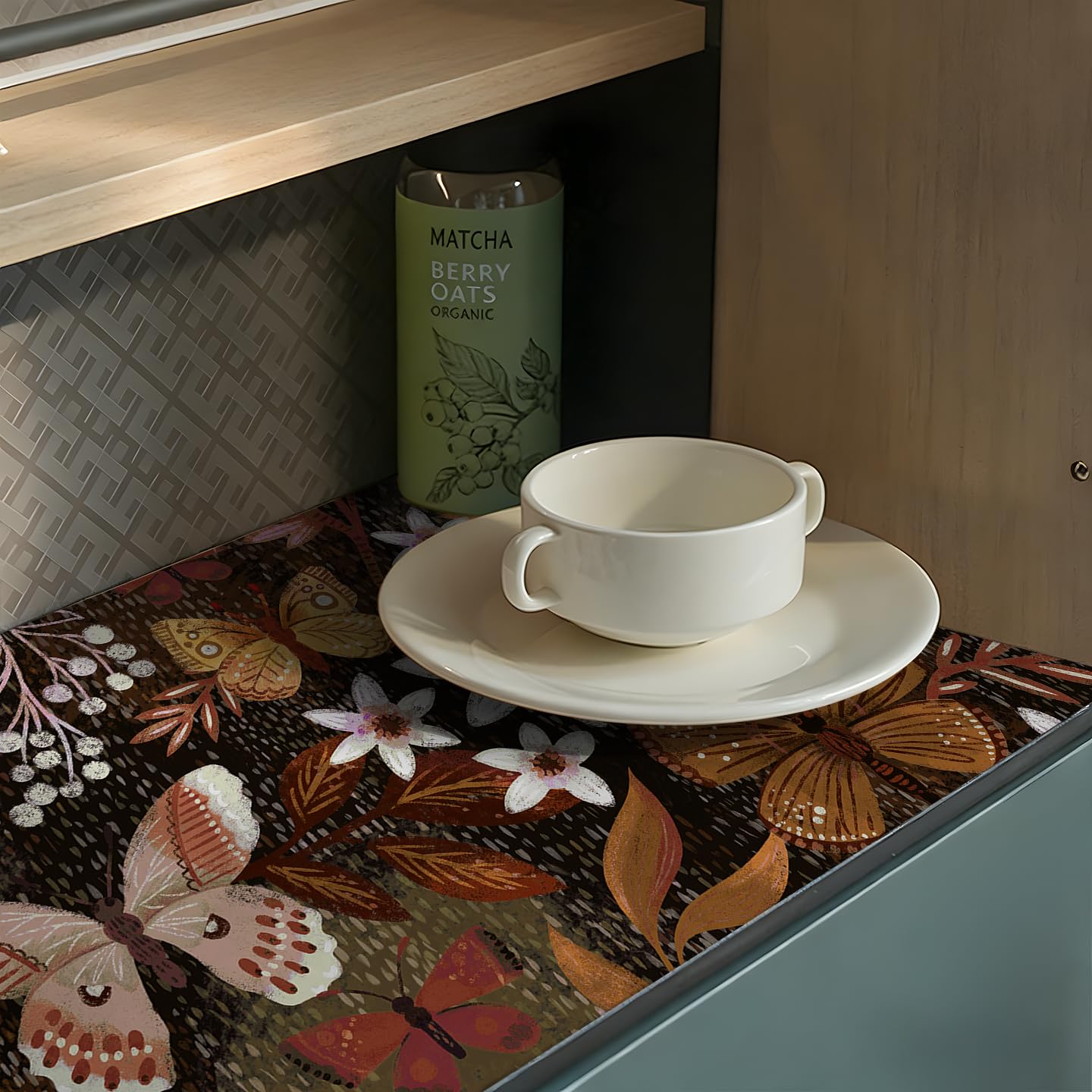 Luvdecor Shelf Liner Self Adhesive Shelf Liner Drawer and Cabinet Liners for Kitchen Floral Peel and Stick Waterproof Contact Paper Countertop Pantry Dresser Liners 17.7 x 118 in
