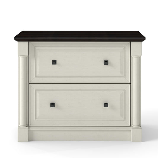 2-Drawer Roman Column File Cabinet, 36.8″ Wide Lateral File Cabinet with Hanging Folders, Fits Letter Legal A4 Size, Elegant Classic Design Home Office Boss Room Printer Stand, White and Brown top
