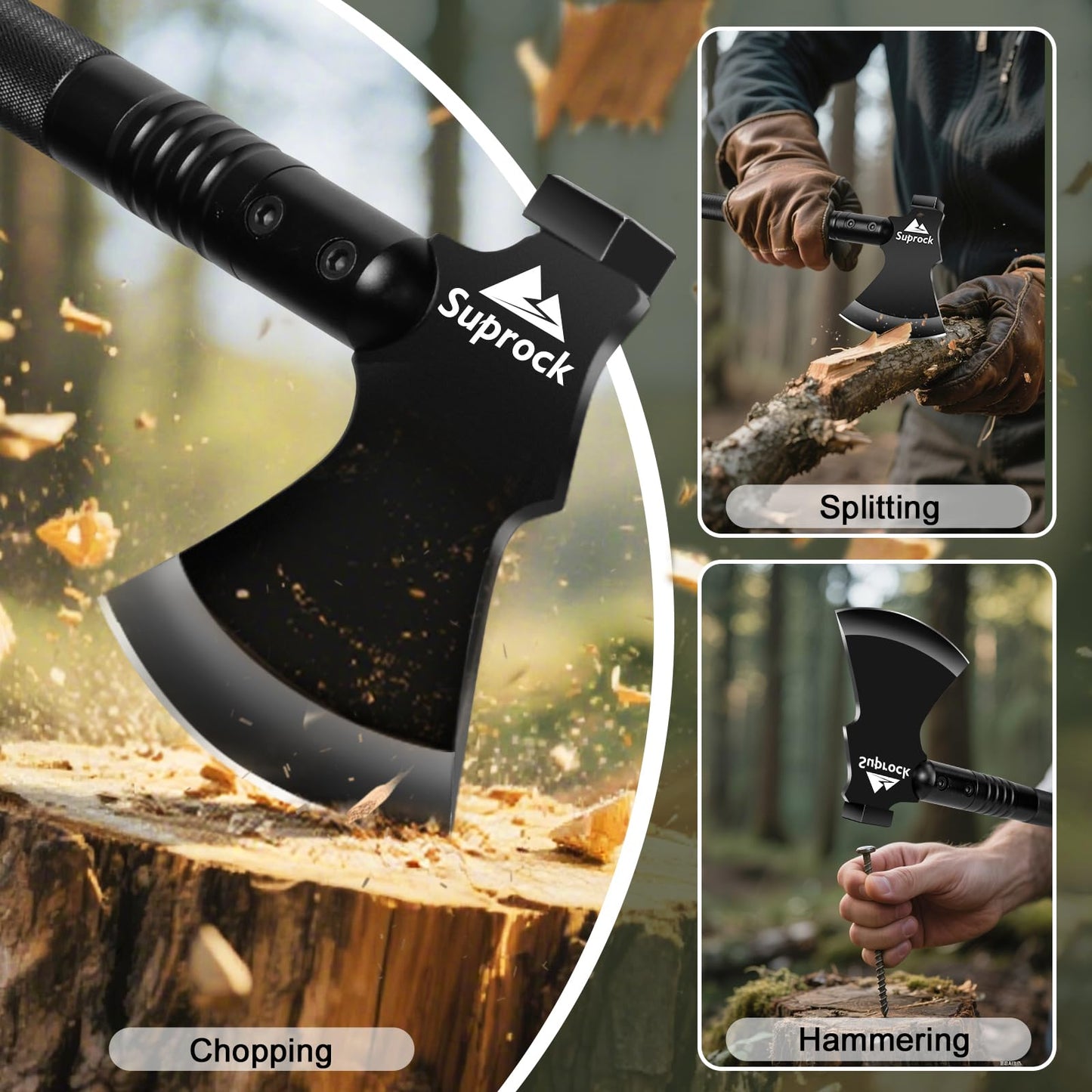 SUPROCK Survival Shovel and Camping Shovel, 30-in-1 Tactical Shovel Axe with High Carbon Steel, Folding Entrenching Tool with Pouch for Emergency, Hiking, Outdoor Gear