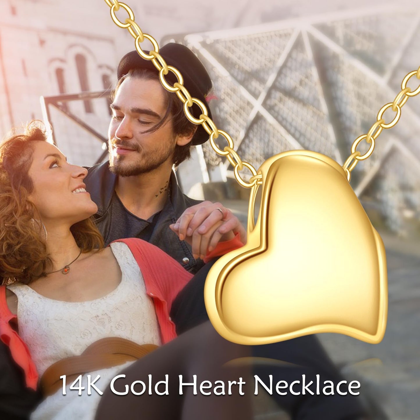 DOVRAN 10K 14K 18K Solid Yellow Gold Heart Love Personalized Necklace for Women Real Gold Heart Pendant Minimalist Jewelry Birthday Customized Gifts for Wife Mom