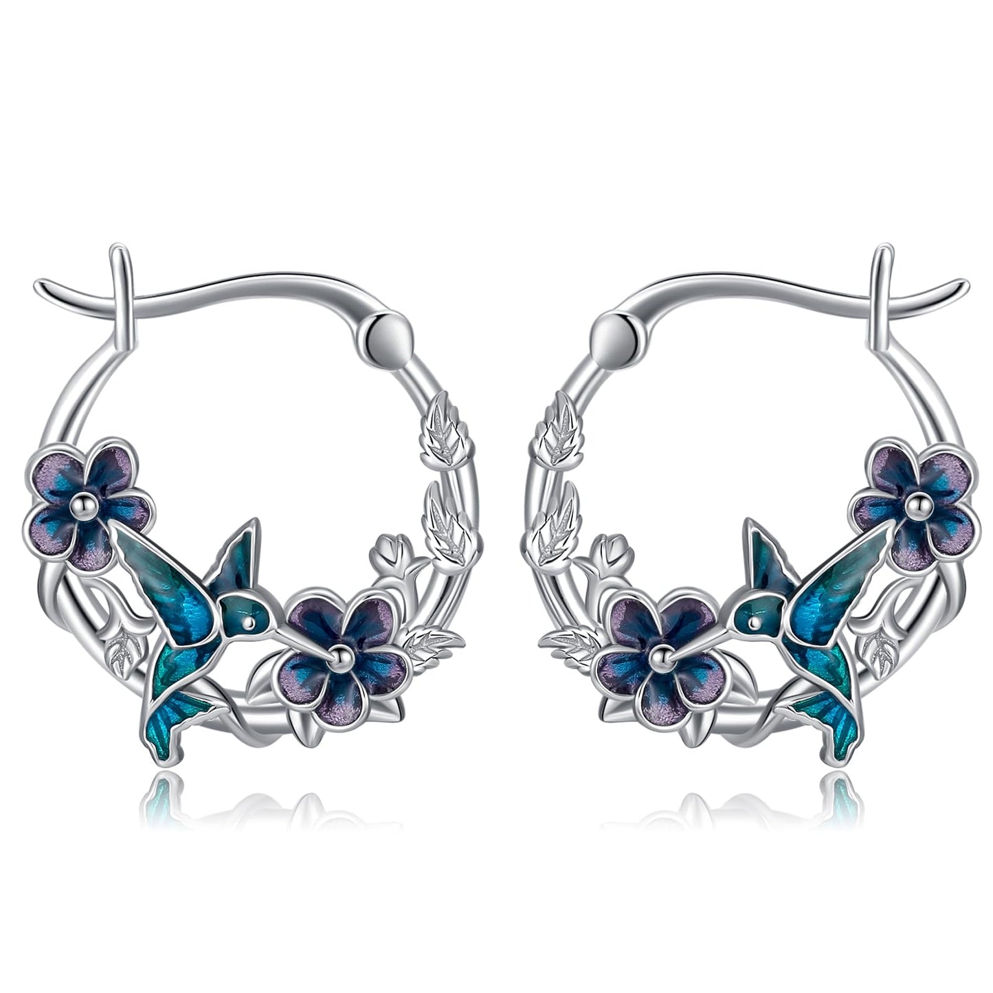 JUSTKIDSTOY Hummingbird Earrings for Women Girls 925 Sterling Silver Bird Flower Hoop Earrings Jewelry Hummingbird Graduation Gifts for Daughter Her