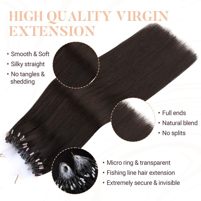 MAXITA Microlink Hair Extensions Human Hair Dark Brown Micro Bead Hair Extensions Real Human Hair, 50g/50 Strands/Pack, 16 In