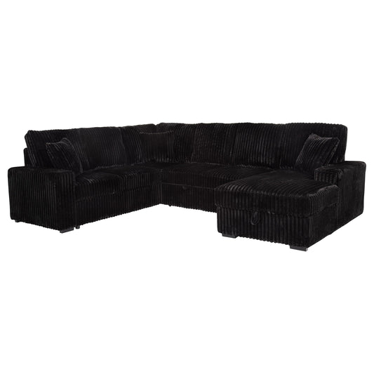 Coaster Home Furnishings - Devonshire - Sleeper Sectional Sofa with Pop-Up Sleep Surface, Storage Chaise, Three Accent Pillows and Pull-Out Bed - Living Room - Black - 511049