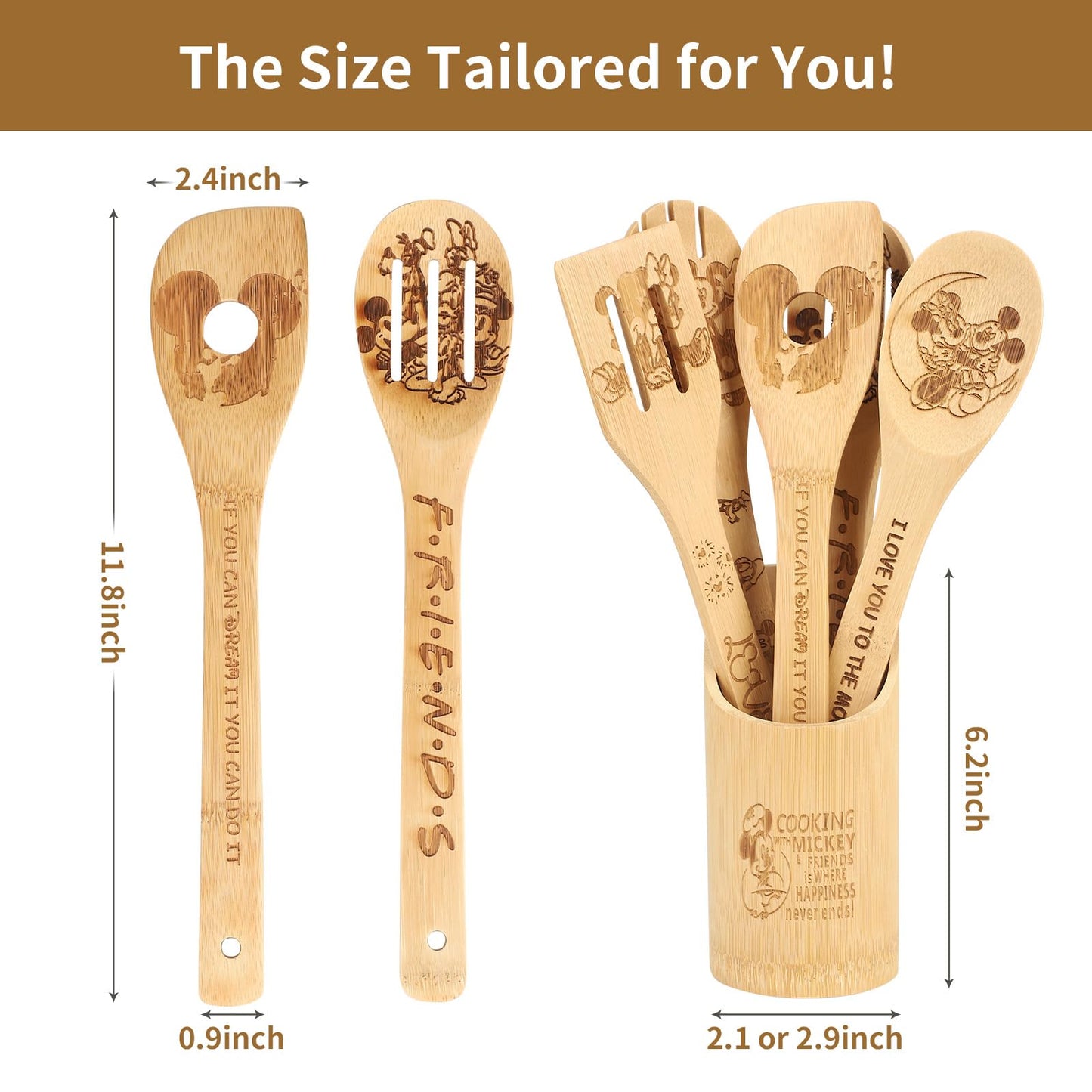 Wooden Spoon for Cooking- Cartoon Wooden Spoons Bamboo Utensils Set Kitchen Decoration- Birthday Gift Kitchen Accessory with Cute Apron Oven Mitt Potholder- Best Kitchen Gifts for Women Friends (Grey)