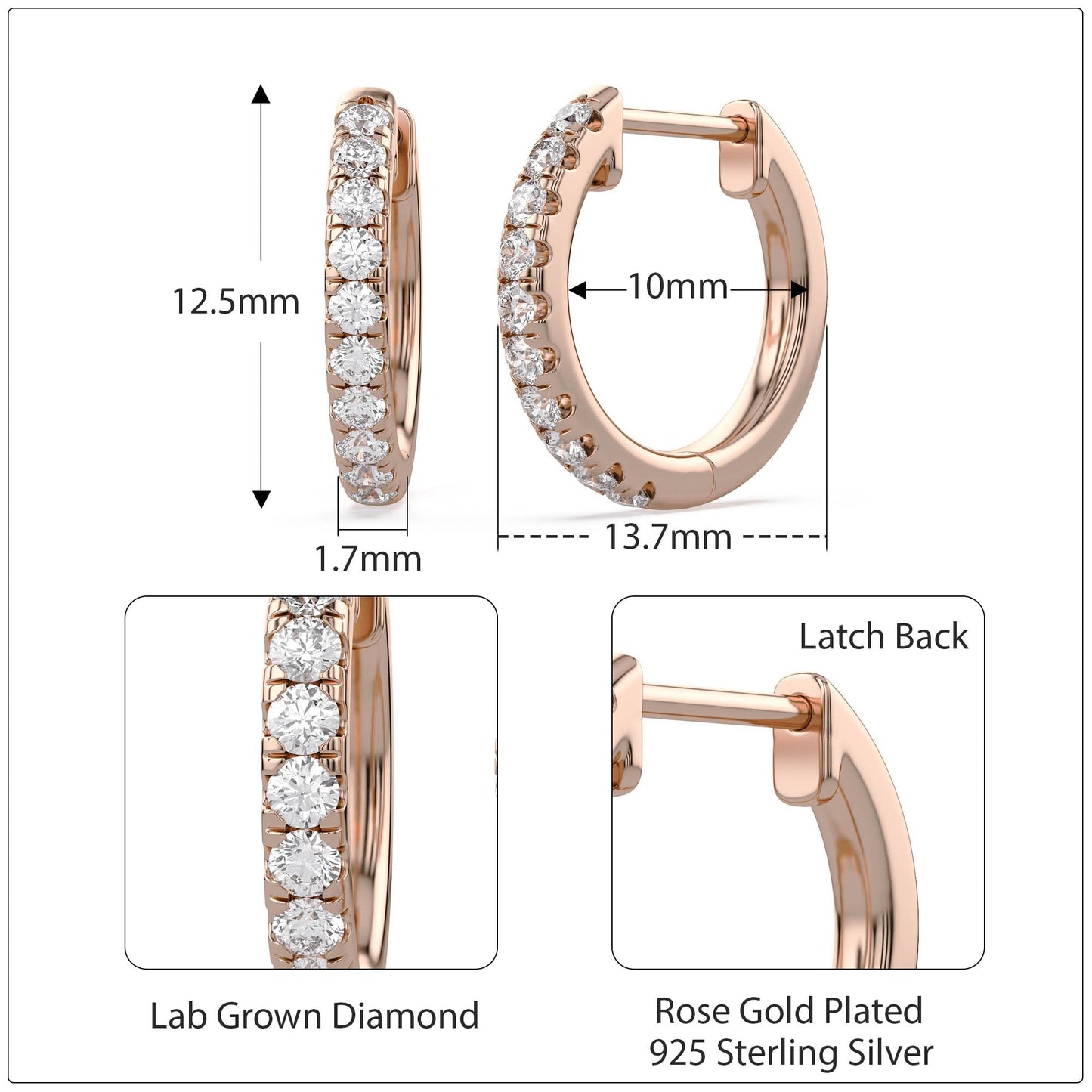 Huggie Hoop Earrings For Women, 1/4 Carat Round Shape Lab Grown Diamond Wedding Bridal Hoop Earrings In 14K Rose Gold Over Sterling Silver Jewelry for Her (0.25 Cttw)