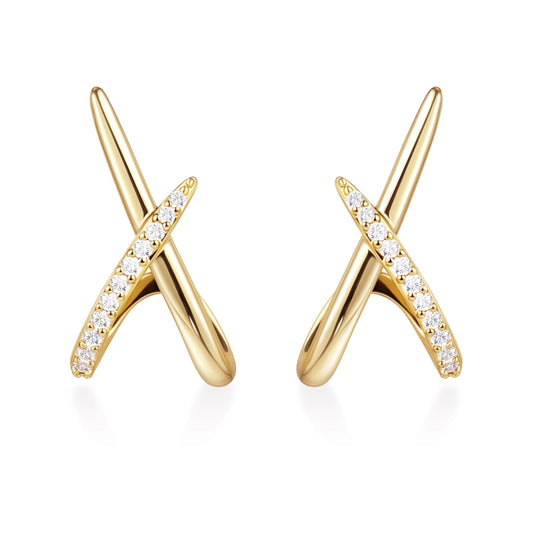 14K Gold Plated Unique Stud Earrings for Women Trendy, Dainty Simple Minimalist Gold Stud Earrings, 925 Silver Post Hypoallergenic Earrings for Sensitive Ears Women Old Money Jewelry Fashion Gifts